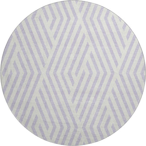 HomeRoots 8' Lavender and Ivory Geometric Round Rug - Washable, UV Protected, Stylish Centerpiece for Any Room 648553