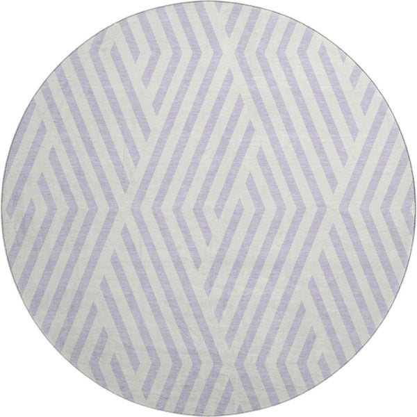 HomeRoots 8' Lavender and Ivory Geometric Round Rug - Washable, UV Protected, Stylish Centerpiece for Any Room 648553