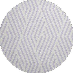 HomeRoots 8' Lavender and Ivory Geometric Round Rug - Washable, UV Protected, Stylish Centerpiece for Any Room 648553