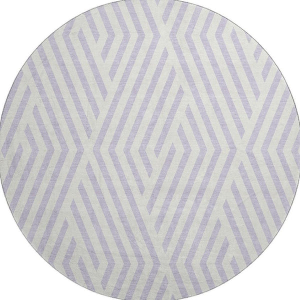 HomeRoots 8' Lavender and Ivory Geometric Round Rug - Washable, UV Protected, Stylish Centerpiece for Any Room 648553