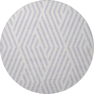 HomeRoots 8' Lavender and Ivory Geometric Round Rug - Washable, UV Protected, Stylish Centerpiece for Any Room 648553