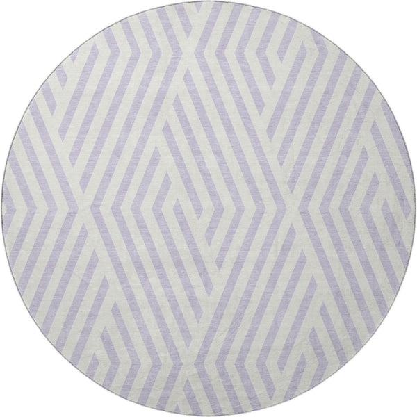HomeRoots 8' Lavender and Ivory Geometric Round Rug - Washable, UV Protected, Stylish Centerpiece for Any Room 648553