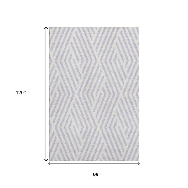 HomeRoots 8' X 10' Stylish Lavender and Ivory Geometric Area Rug - Washable, UV-Protected, Durable Design 648554