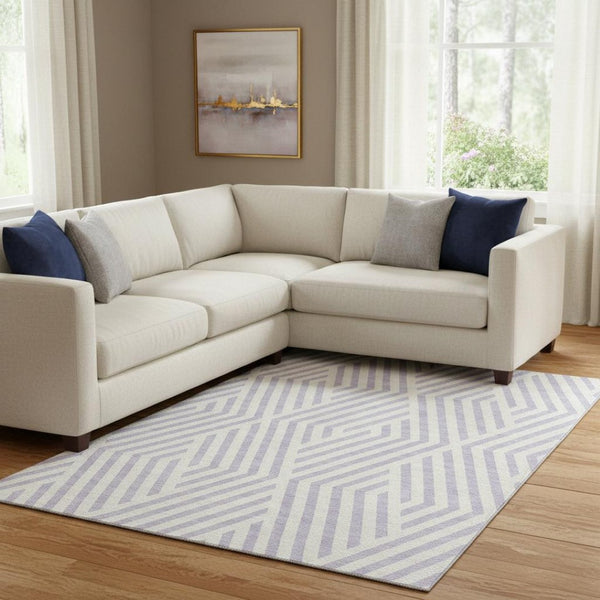 HomeRoots 8' X 10' Stylish Lavender and Ivory Geometric Area Rug - Washable, UV-Protected, Durable Design 648554