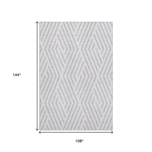 HomeRoots 9' X 12' Stylish Lavender & Ivory Geometric Area Rug - Washable, UV-Protected, Pet-Friendly Design 648555