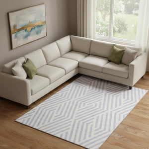 HomeRoots 9' X 12' Stylish Lavender & Ivory Geometric Area Rug - Washable, UV-Protected, Pet-Friendly Design 648555
