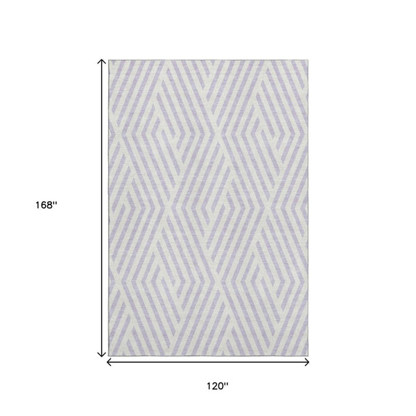 HomeRoots 10' X 14' Lavender & Ivory Geometric Area Rug – Washable, Stain Resistant, UV Protected for Durability 648556