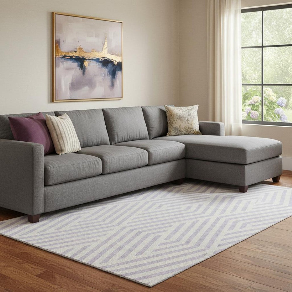 HomeRoots 10' X 14' Lavender & Ivory Geometric Area Rug – Washable, Stain Resistant, UV Protected for Durability 648556