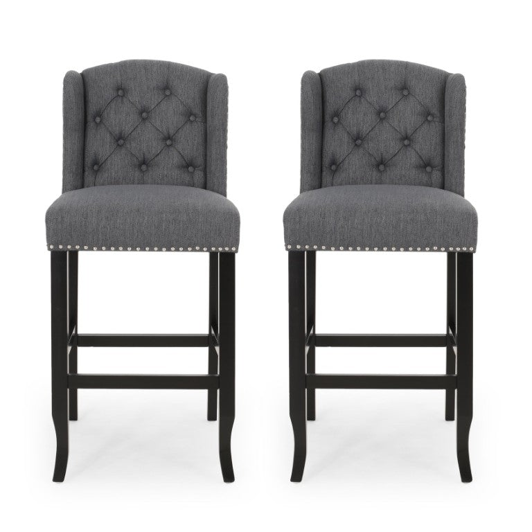 English Elm Vienna Wingback Counter Stools Tufted Polyester Nailhead Set of 2 for Kitchen Islands Charcoal 64856.00CHAR