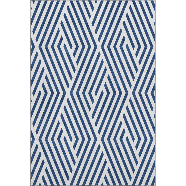 HomeRoots 5' X 8' Navy Blue & Ivory Geometric Washable Area Rug - UV Protected, Stain Resistant, Modern Style 648564