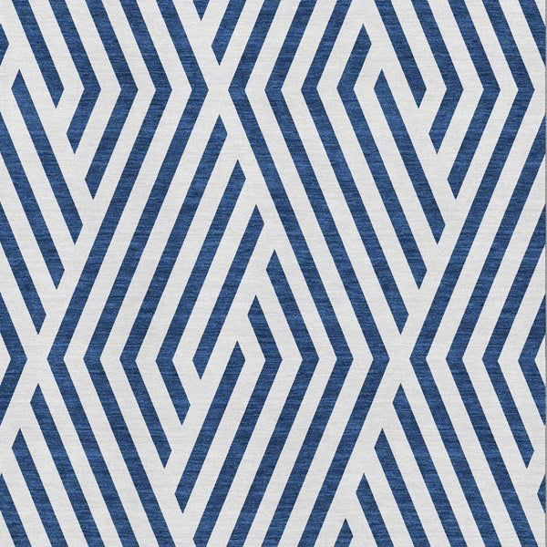 HomeRoots 5' X 8' Navy Blue & Ivory Geometric Washable Area Rug - UV Protected, Stain Resistant, Modern Style 648564