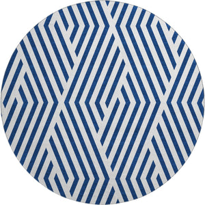 HomeRoots 8' Navy Blue & Ivory Geometric Round Rug - Washable, UV Protected, Soft & Durable for Any Space 648565