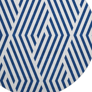 HomeRoots 8' Navy Blue & Ivory Geometric Round Rug - Washable, UV Protected, Soft & Durable for Any Space 648565