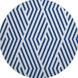 HomeRoots 8' Navy Blue & Ivory Geometric Round Rug - Washable, UV Protected, Soft & Durable for Any Space 648565