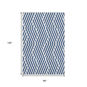 HomeRoots 8' X 10' Navy Blue Geometric Area Rug - Washable, Stain-Resistant, UV Protected for Modern Homes 648566