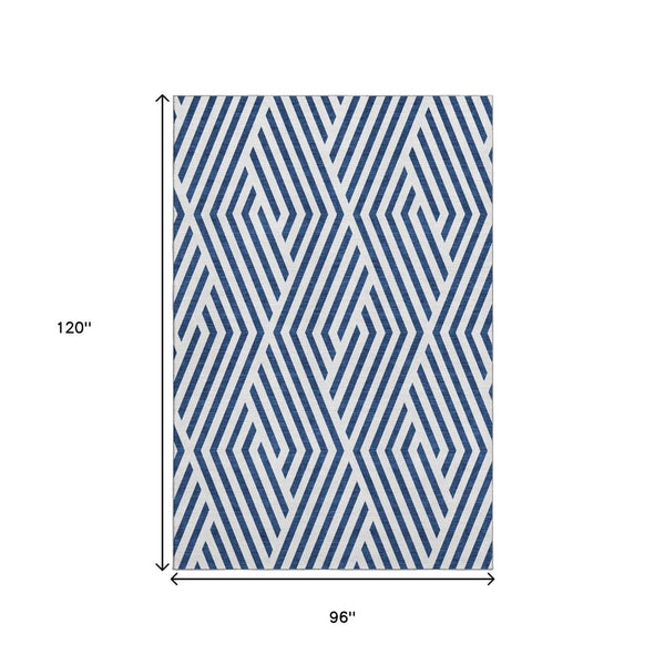 HomeRoots 8' X 10' Navy Blue Geometric Area Rug - Washable, Stain-Resistant, UV Protected for Modern Homes 648566