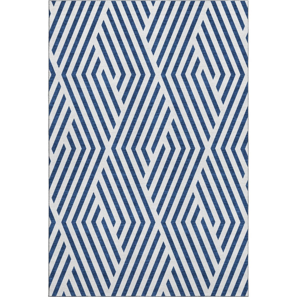 HomeRoots 8' X 10' Navy Blue Geometric Area Rug - Washable, Stain-Resistant, UV Protected for Modern Homes 648566