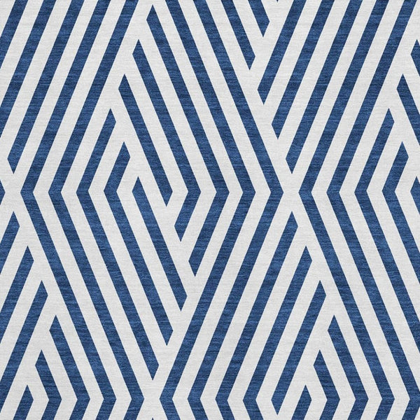 HomeRoots 8' X 10' Navy Blue Geometric Area Rug - Washable, Stain-Resistant, UV Protected for Modern Homes 648566