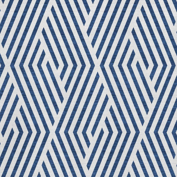 HomeRoots 8' X 10' Navy Blue Geometric Area Rug - Washable, Stain-Resistant, UV Protected for Modern Homes 648566