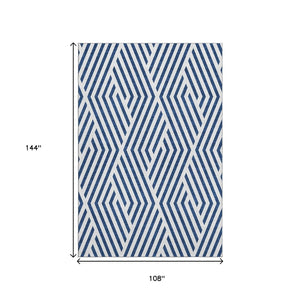 HomeRoots 9' X 12' Navy Blue Geometric Washable Area Rug with UV Protection for Modern, High-Traffic Spaces 648567