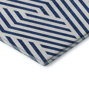 HomeRoots 9' X 12' Navy Blue Geometric Washable Area Rug with UV Protection for Modern, High-Traffic Spaces 648567