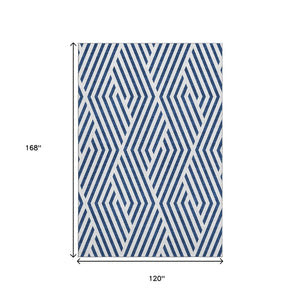 HomeRoots 10' X 14' Navy Blue & Ivory Geometric Area Rug - Washable, UV-Protected, Durable for Busy Homes 648568