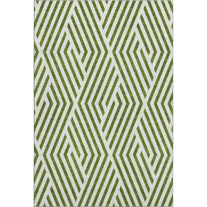 HomeRoots 5' X 8' Washable Olive Green and Ivory Geometric Area Rug with UV Protection for Modern Homes 648570