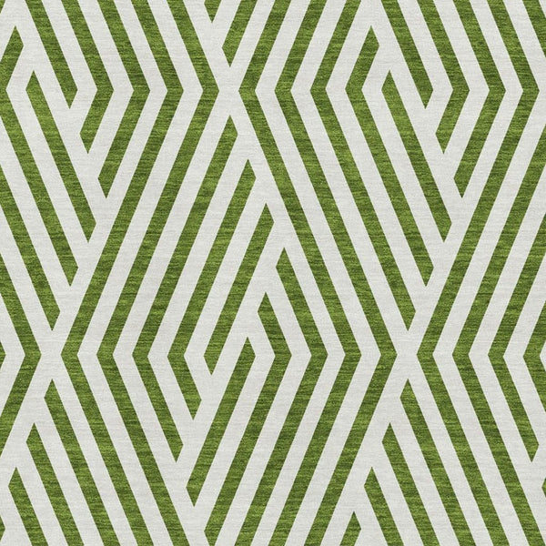 HomeRoots 5' X 8' Washable Olive Green and Ivory Geometric Area Rug with UV Protection for Modern Homes 648570