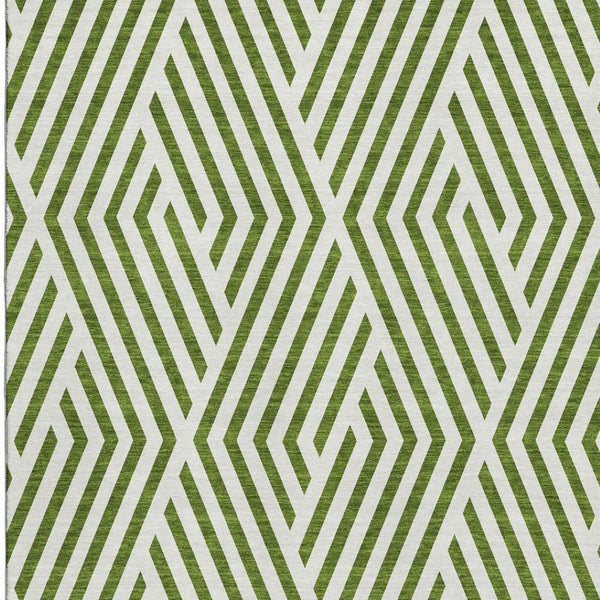 HomeRoots 5' X 8' Washable Olive Green and Ivory Geometric Area Rug with UV Protection for Modern Homes 648570