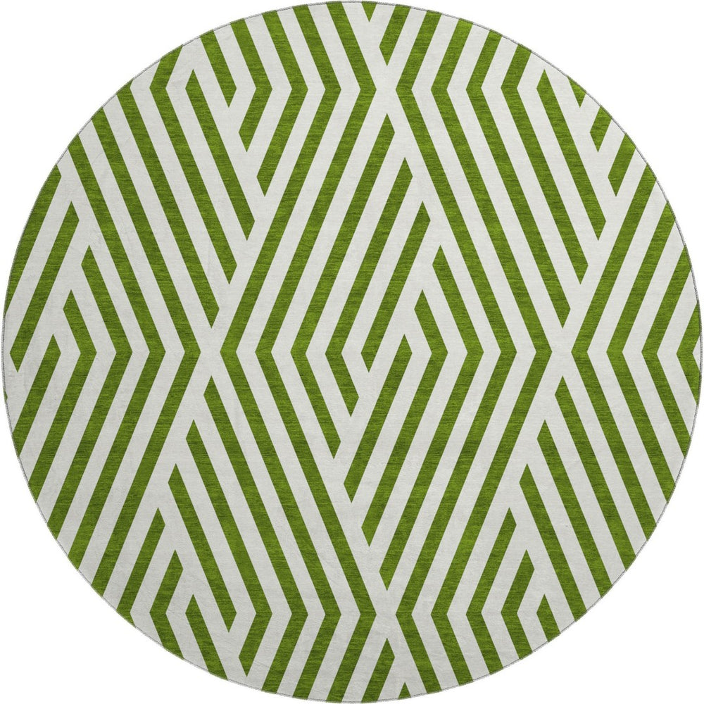 HomeRoots 8' Olive Green Geometric Round Rug - UV Protected, Washable & Stain-Resistant for High-Traffic Homes 648571