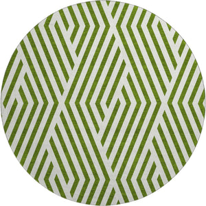 HomeRoots 8' Olive Green Geometric Round Rug - UV Protected, Washable & Stain-Resistant for High-Traffic Homes 648571