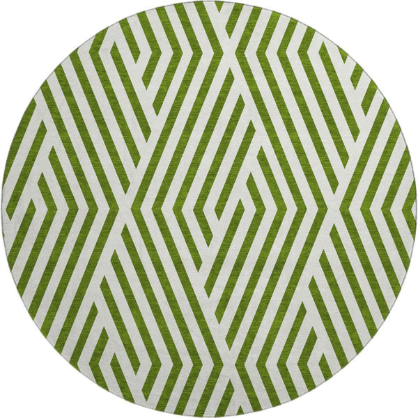 HomeRoots 8' Olive Green Geometric Round Rug - UV Protected, Washable & Stain-Resistant for High-Traffic Homes 648571