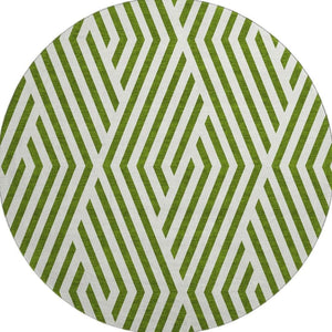 HomeRoots 8' Olive Green Geometric Round Rug - UV Protected, Washable & Stain-Resistant for High-Traffic Homes 648571