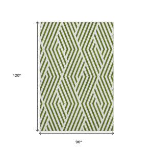 HomeRoots 8' X 10' Olive Green & Ivory Geometric Area Rug - Washable, UV Protected, Durable for Homes With Pets 648572