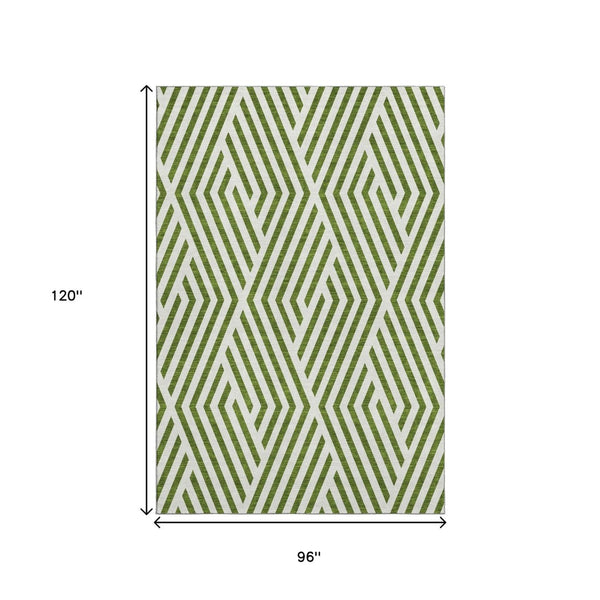 HomeRoots 8' X 10' Olive Green & Ivory Geometric Area Rug - Washable, UV Protected, Durable for Homes With Pets 648572