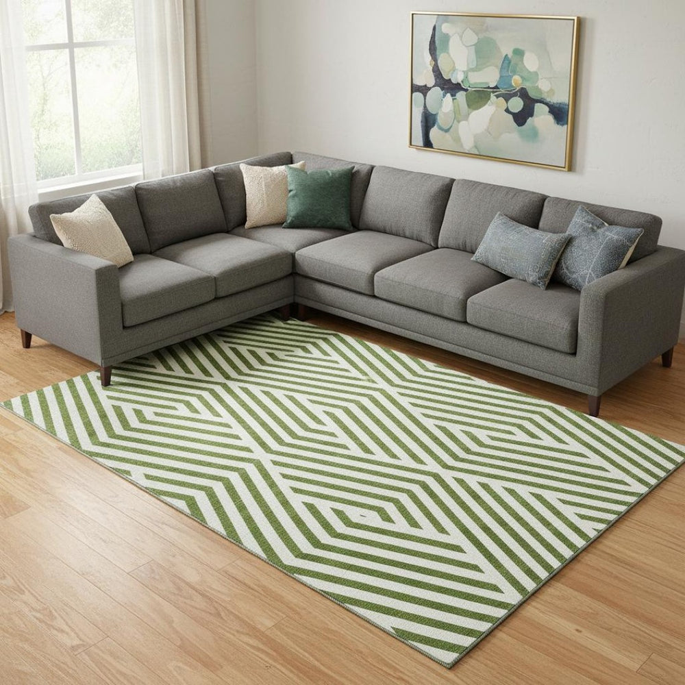 HomeRoots 8' X 10' Olive Green & Ivory Geometric Area Rug - Washable, UV Protected, Durable for Homes With Pets 648572