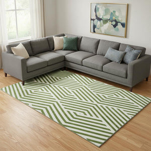 HomeRoots 8' X 10' Olive Green & Ivory Geometric Area Rug - Washable, UV Protected, Durable for Homes With Pets 648572