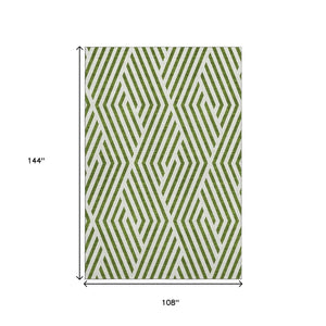 HomeRoots 9' X 12' Olive Green and Ivory Geometric Area Rug - Washable, UV Protected & Stain Resistant Design 648573