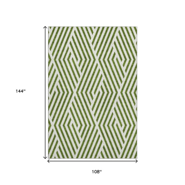 HomeRoots 9' X 12' Olive Green and Ivory Geometric Area Rug - Washable, UV Protected & Stain Resistant Design 648573