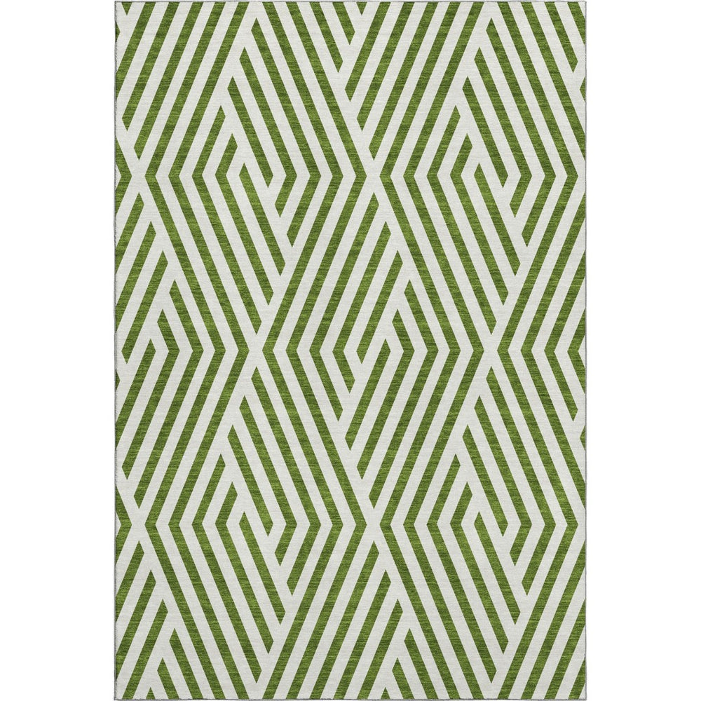 HomeRoots 9' X 12' Olive Green and Ivory Geometric Area Rug - Washable, UV Protected & Stain Resistant Design 648573