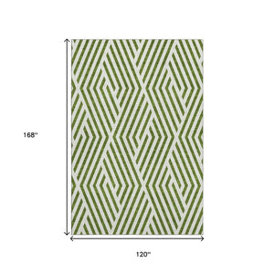 HomeRoots 10' Olive Green & Ivory Geometric Area Rug - Washable, UV Protected, Perfect for High-Traffic Spaces! 648574