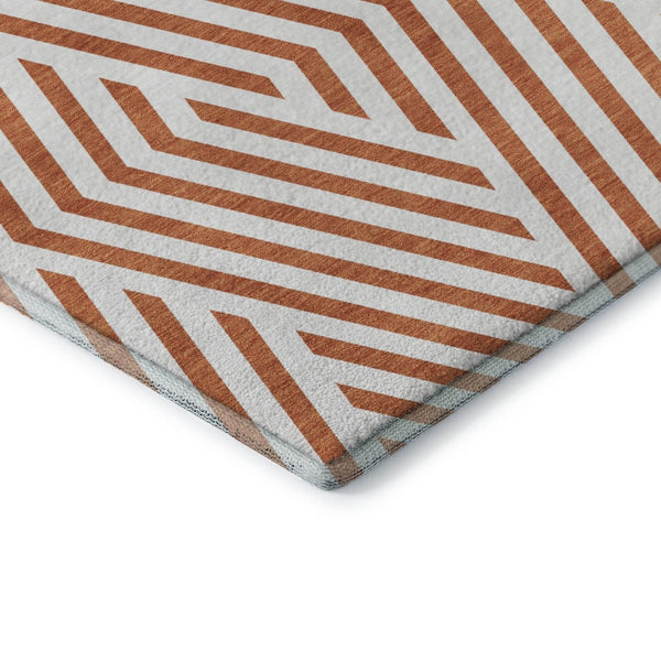 HomeRoots 5' X 8' Stylish Rust and Ivory Geometric Area Rug – Washable, UV Protected, Perfect for Homes with Kids! 648576