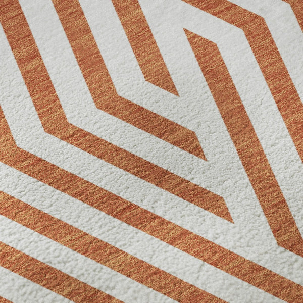 HomeRoots 5' X 8' Stylish Rust and Ivory Geometric Area Rug – Washable, UV Protected, Perfect for Homes with Kids! 648576