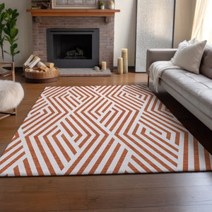 HomeRoots 5' X 8' Stylish Rust and Ivory Geometric Area Rug – Washable, UV Protected, Perfect for Homes with Kids! 648576
