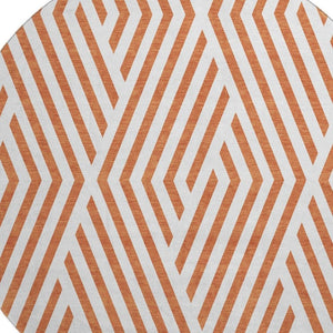 HomeRoots 8' Rust and Ivory Geometric Round Rug - Washable, UV Protected, Durable Design for Busy Homes 648577