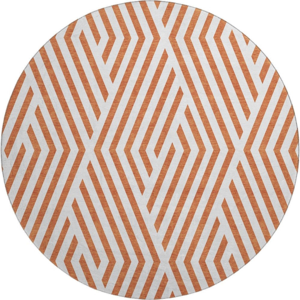 HomeRoots 8' Rust and Ivory Geometric Round Rug - Washable, UV Protected, Durable Design for Busy Homes 648577