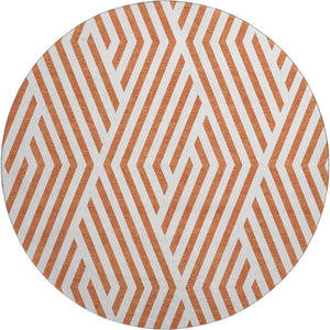 HomeRoots 8' Rust and Ivory Geometric Round Rug - Washable, UV Protected, Durable Design for Busy Homes 648577