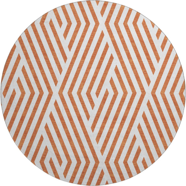HomeRoots 8' Rust and Ivory Geometric Round Rug - Washable, UV Protected, Durable Design for Busy Homes 648577
