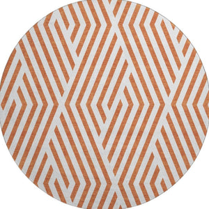HomeRoots 8' Rust and Ivory Geometric Round Rug - Washable, UV Protected, Durable Design for Busy Homes 648577