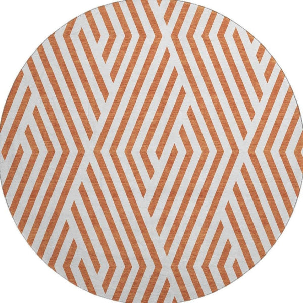 HomeRoots 8' Rust and Ivory Geometric Round Rug - Washable, UV Protected, Durable Design for Busy Homes 648577